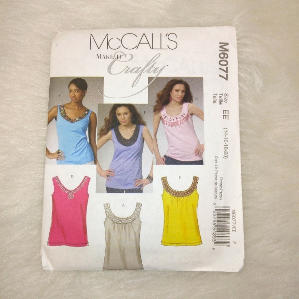 McCall's M6077 Make it Crafty Tops in variations, size 14-16-18-20